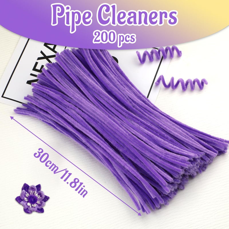 Mnuizu 200pcs Pipe Cleaners,Pipe Cleaners Chenille Stems for Craft, Fuzzy Sticks Christmas Craft Supplies for DIY Art & Creative Crafts Decorations(Light Purple) - Image 2
